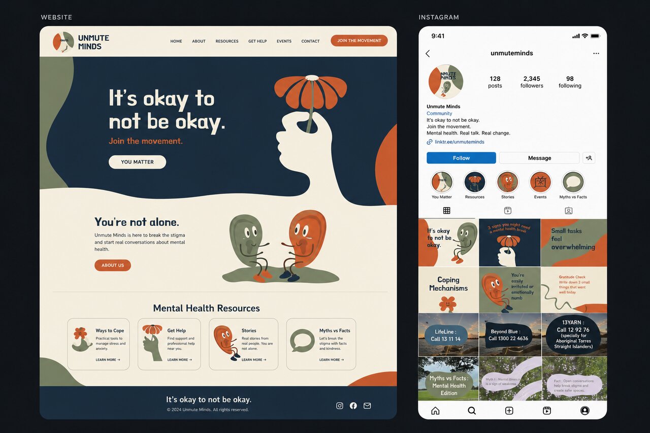 Unmute Minds — website and Instagram concept
